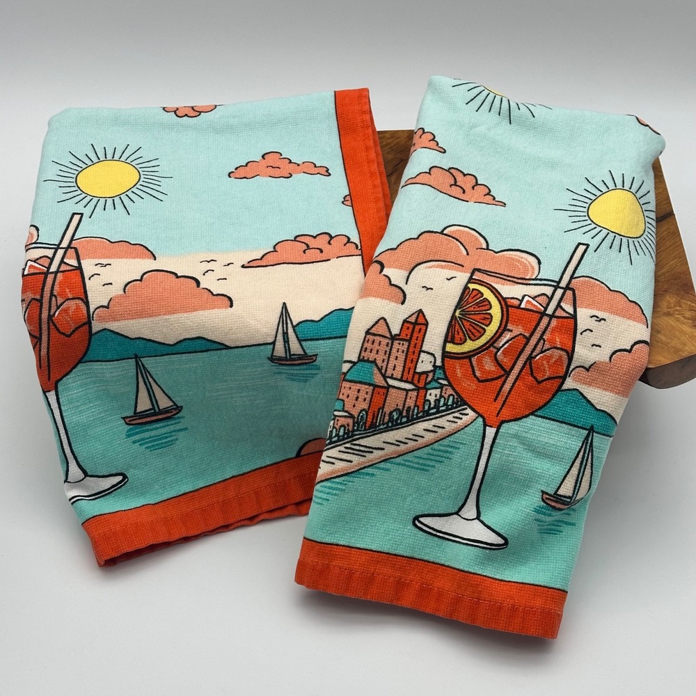 Deborah Connolly Designs Kitchen Towels Set of 2 Sangria Sailboat Beach Cocktail